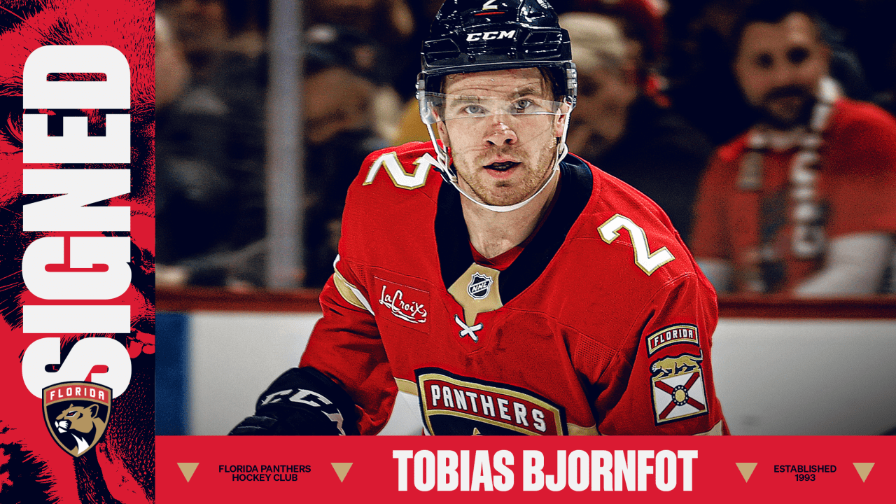 Florida Panthers Agree to Terms with Defenseman Tobias Bjornfot on a One-Year, Two-Way Contract