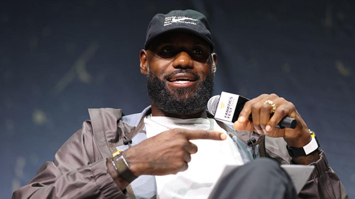 LeBron James speaks onstage at Fanatics Fest NYC.