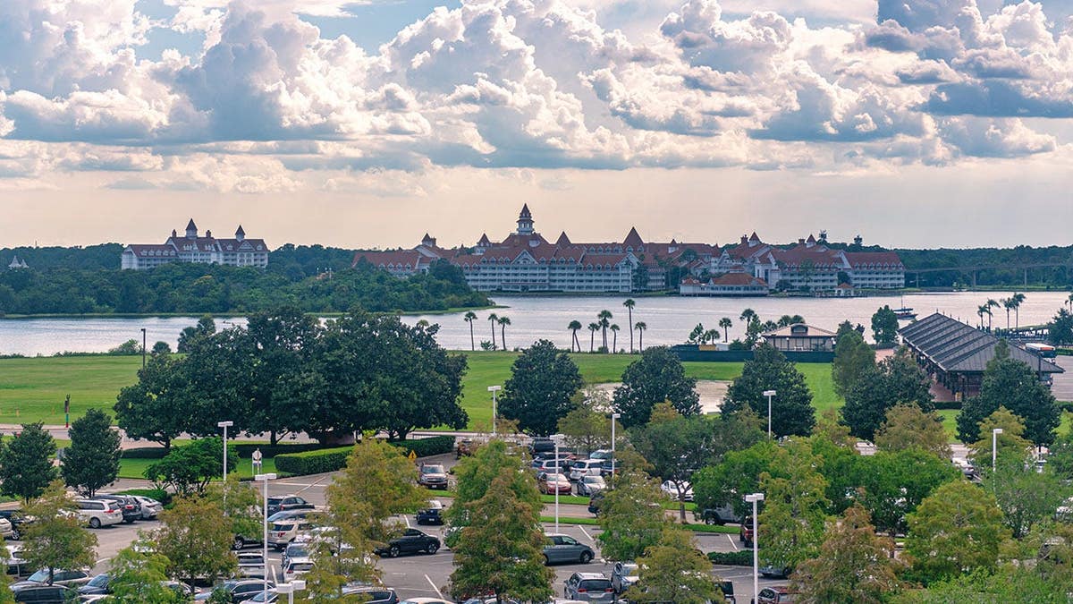 Urban skyline of resorts at Walt Disney World's Magic Kingdom.