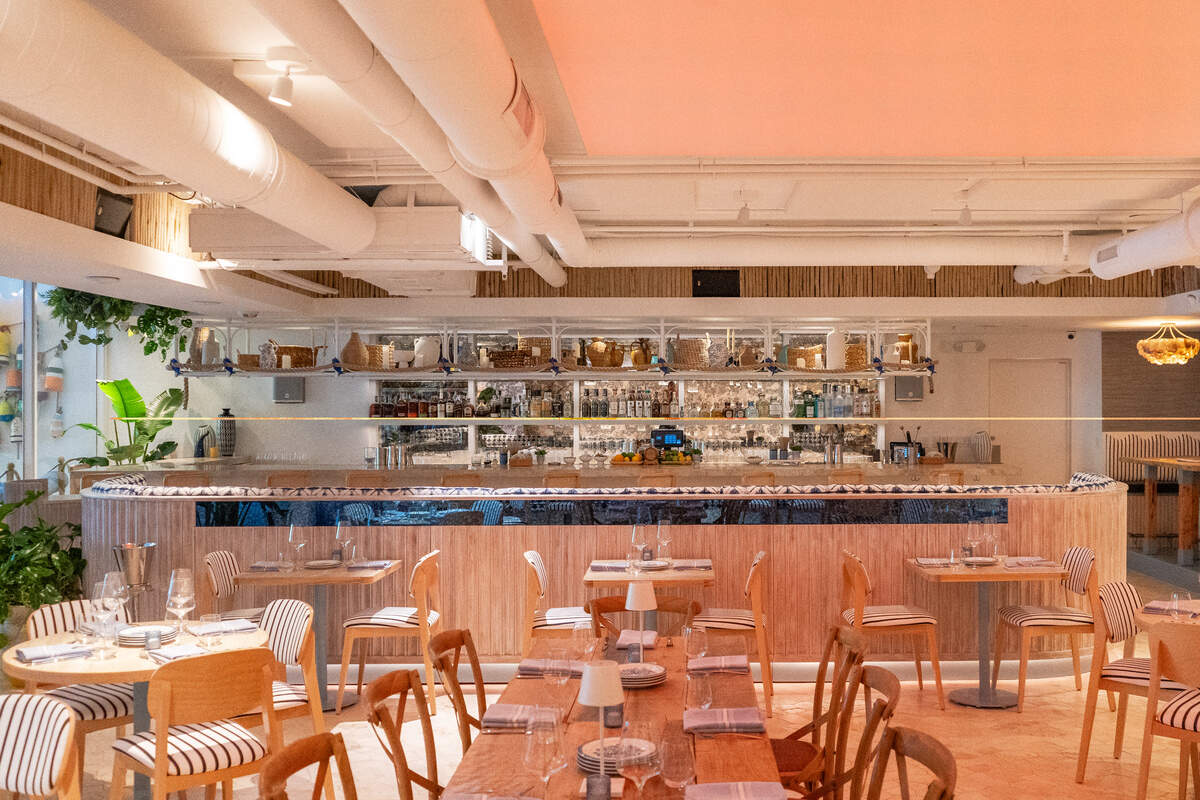 The interior of Manoli Greek restaurant, now open in Coconut Grove.