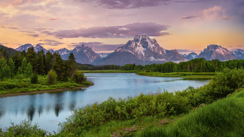 A lake under the Grand Tetons of Wyoming