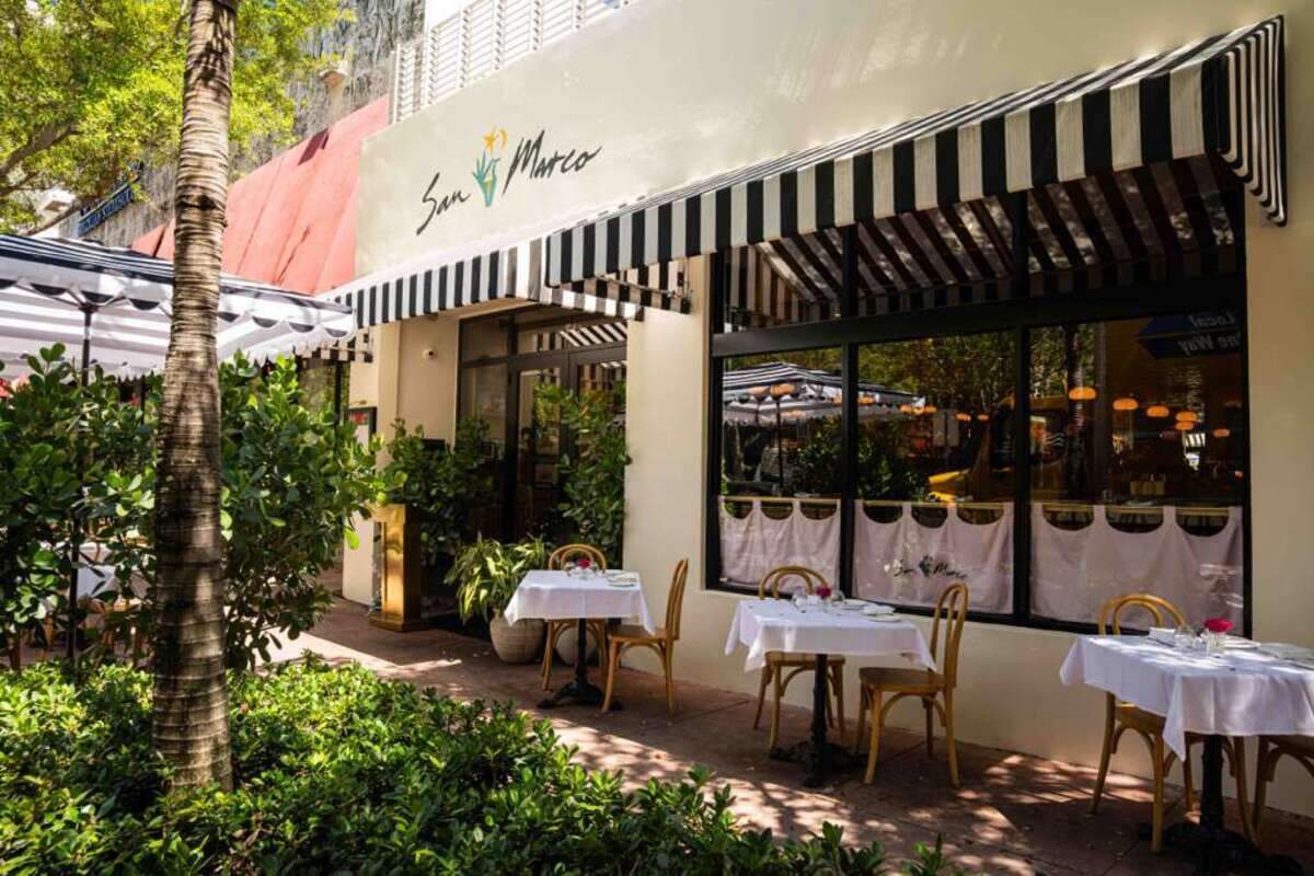 The exterior of San Marco Italian restaurant in Miami Beach.