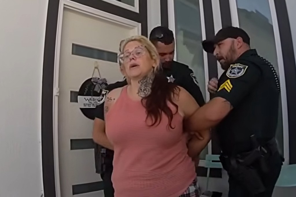 The mother of three was arrested after her home was found covered in human excrement.