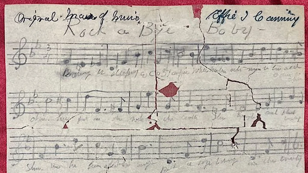 One of the documents on display at the Karpeles Manuscript Museum is handwritten sheet music for the well-known tune Rock-a-bye Baby. Museum COO Cheryl Karpeles says the young woman who composed the tune, Effie Canning, initially discarded the paper. Now, millions of people know the tune.