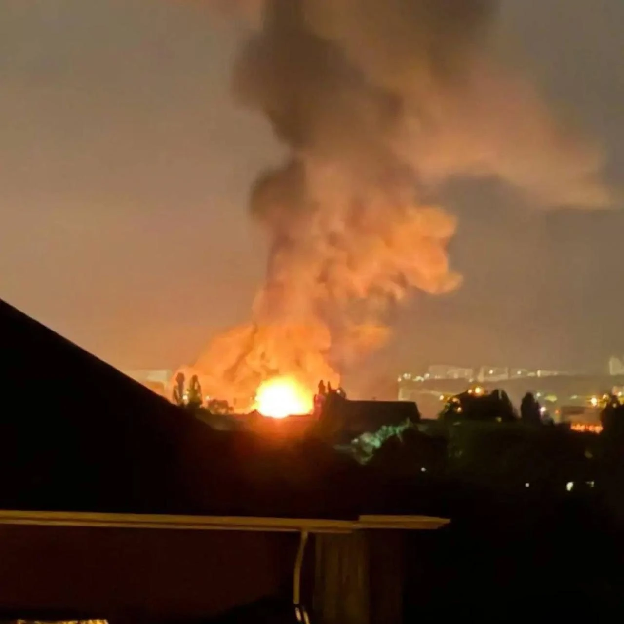 This photo shows smoke and flames rising over the Russian city of Belgorod overnight on July 4, following a reported Ukrainian missile strike on the city. (Exilenova-Plus / Telegram via kyivindependent.com)