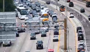 Multi-vehicle crash shuts down southbound lanes of I-95 in Miami-Dade, traffic cameras show