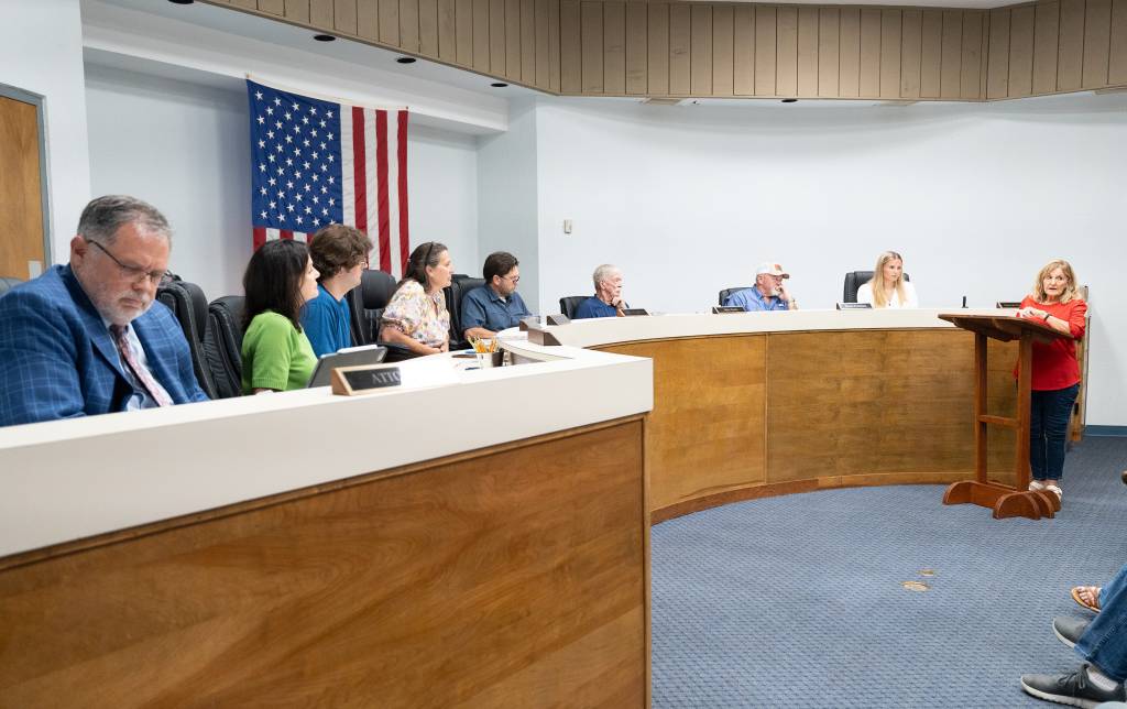 Members of Jay Town Council in Florida speaking at a meeting on July 7, 2026