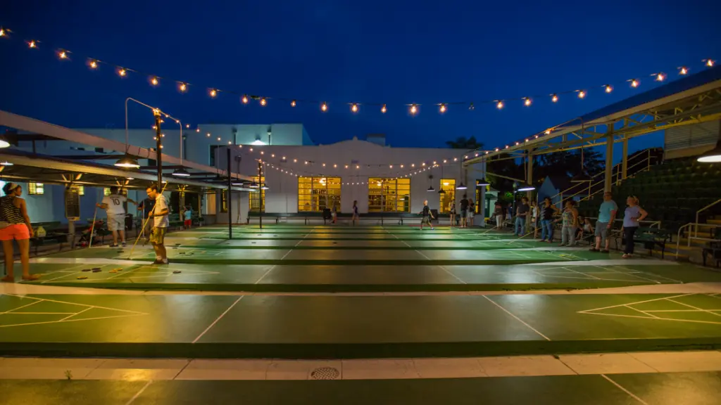The St. Pete Shuffleboard Club at night