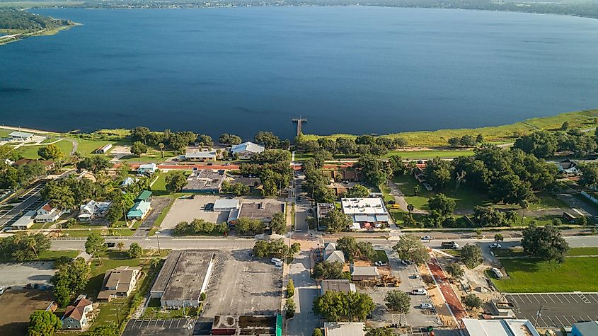 Aerial view of downtown Clermont, Florida.