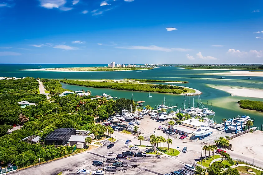 Ponce de Leon Inlet Lighthouse over Ponce Inlet, Florida.