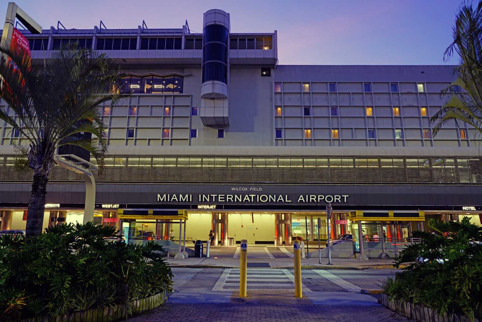 The entrance to the main terminal building at Miami International Airport