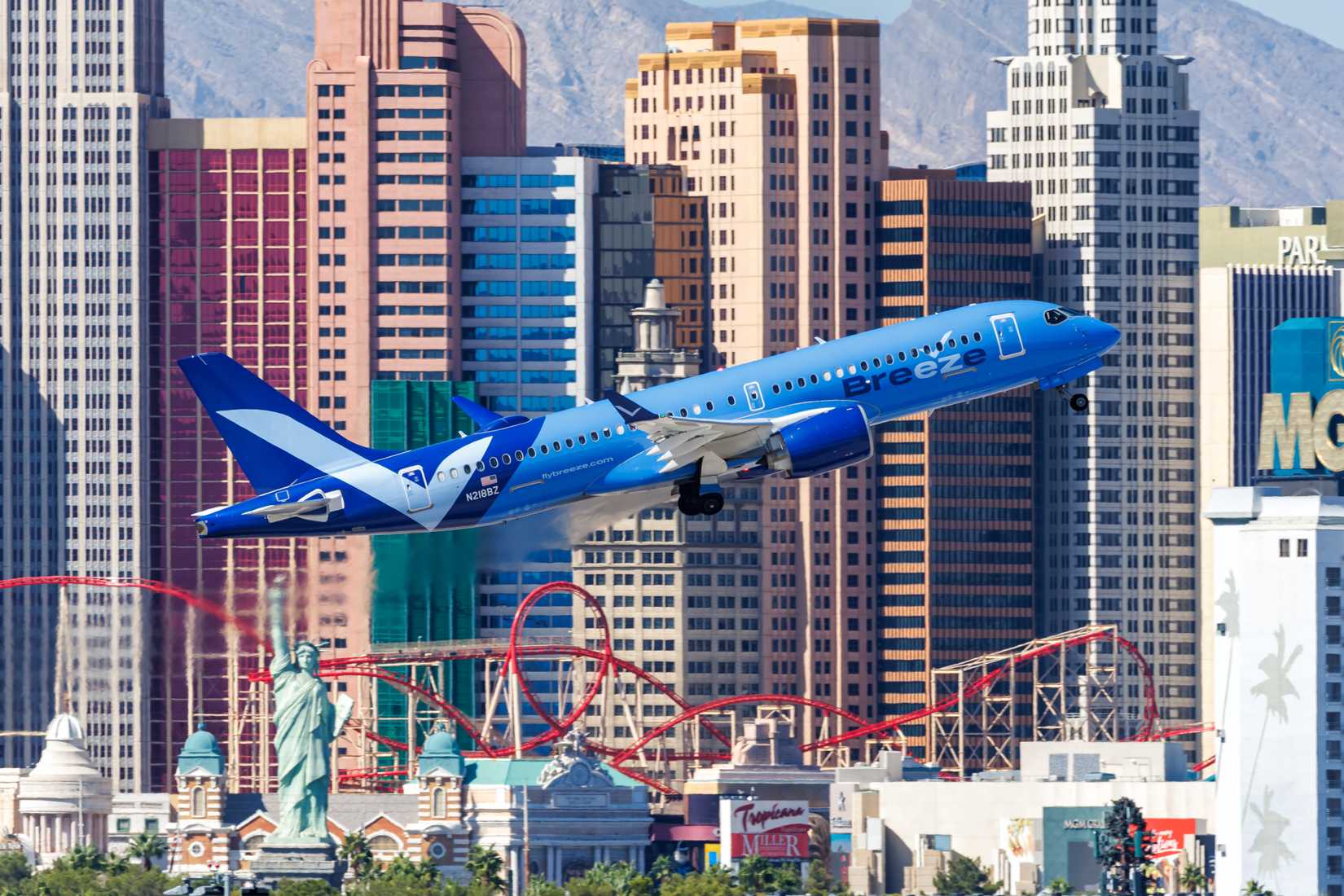 Las Vegas, United States - October 14, 2024: Breeze Airways Airbus A220-300 airplane at Las Vegas Airport in the United States.