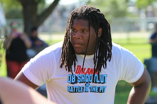 Edgewater senior Sincere Wilkerson, a Coastal Carolina commit, was the offensive line MVP at Saturday's Orlando QB Shootout. (Chris Hays/Orlando Sentinel)