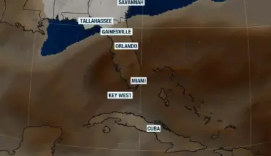 A map showing a blanket of Saharan dust over Florida.