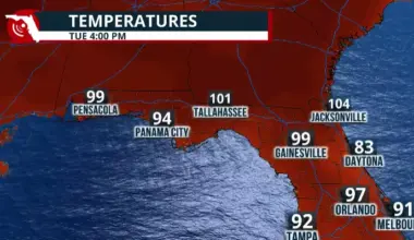Map showing heat forecast across Florida.