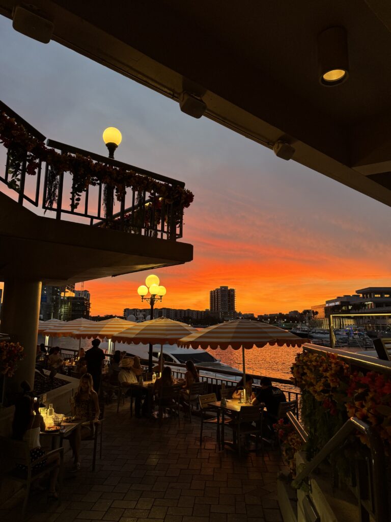 A bar at sunset by the water