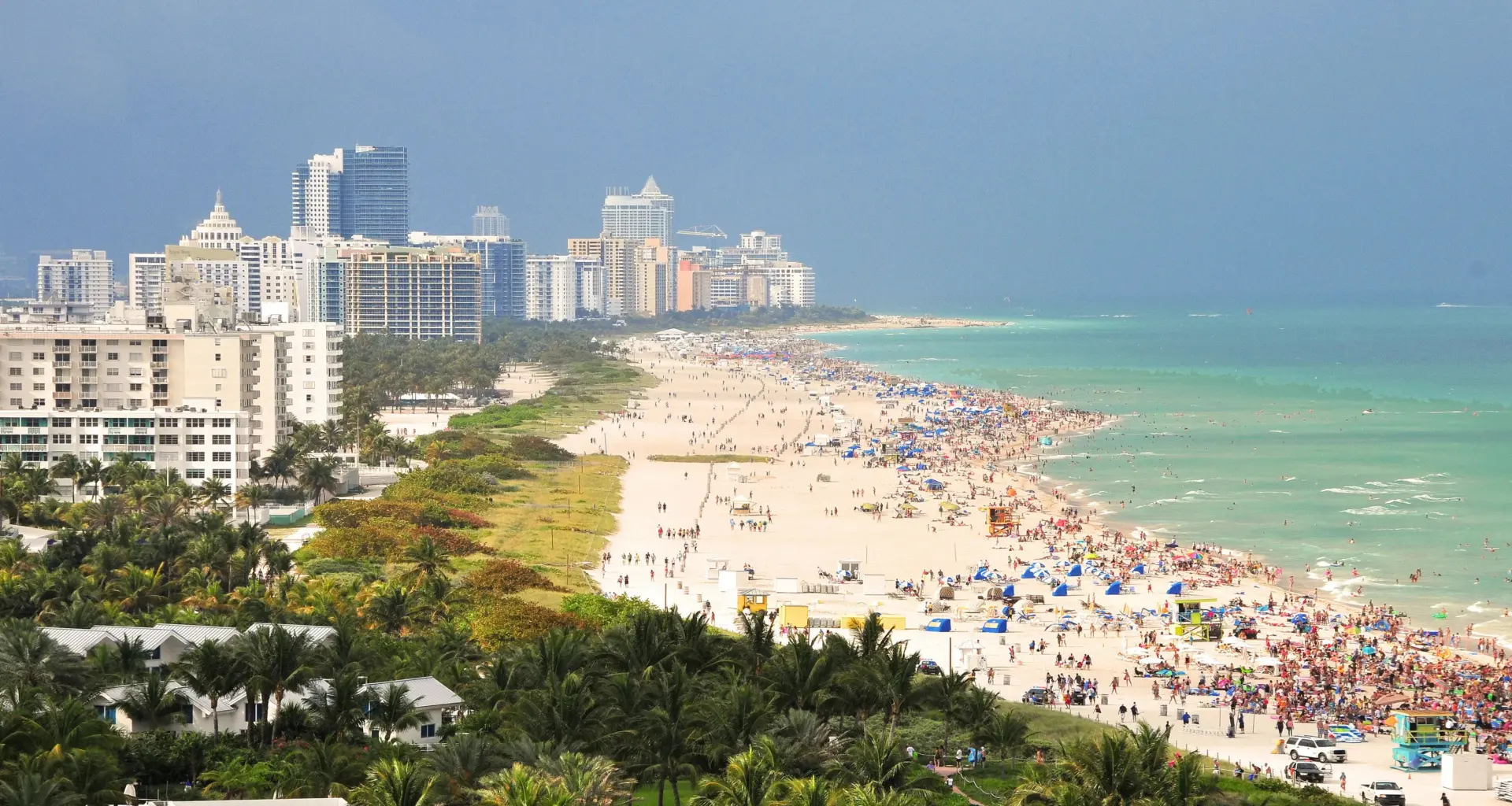 Aerial photo of people sitting on South Beach
