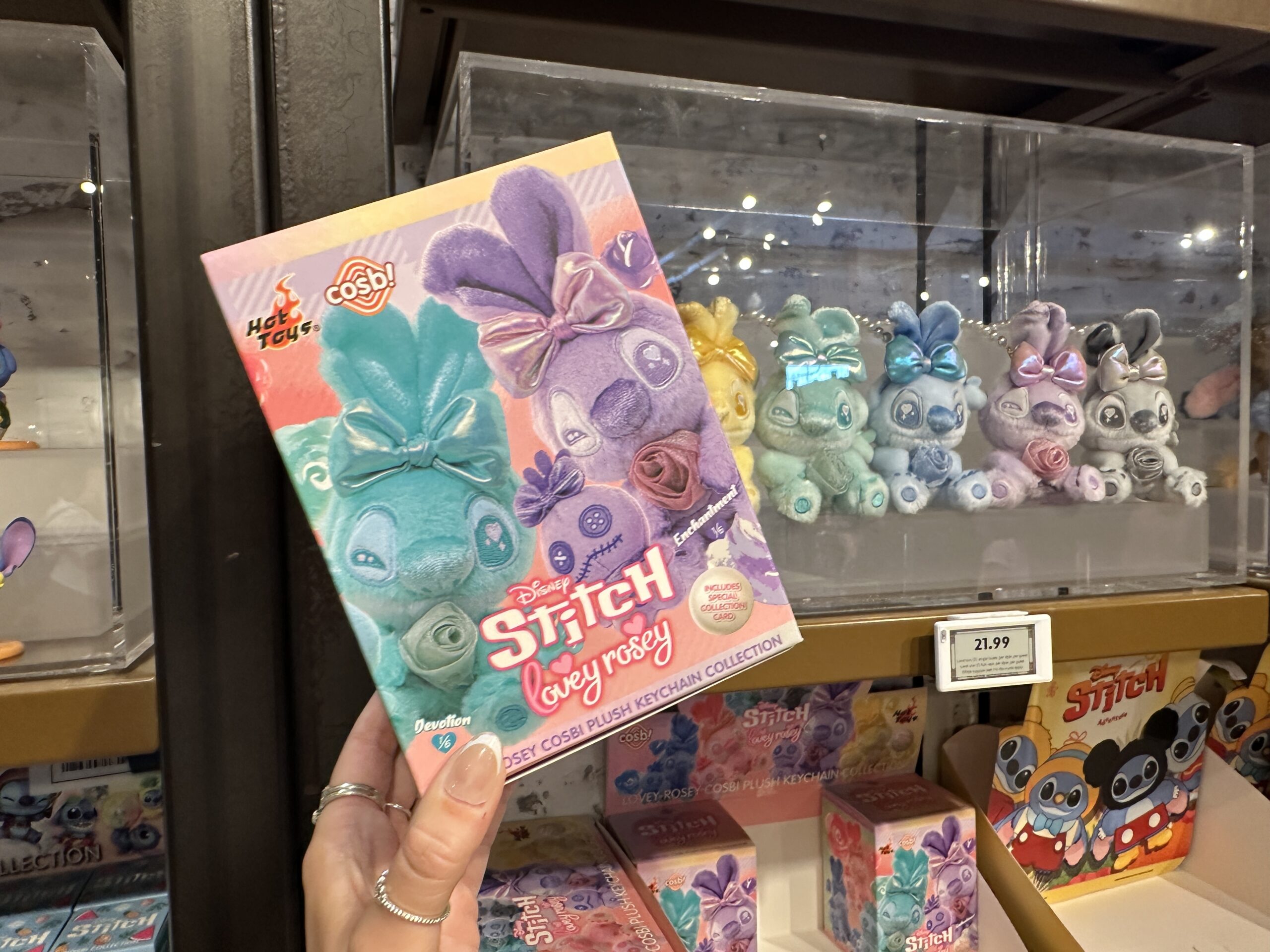 The Lovey Rosey Stitch collection features Stitch in a variety of colors, with a bow holding a matching rose.