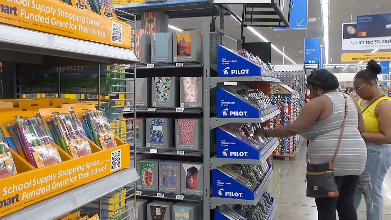 Shoppers look through school supplies ahead of Florida's monthlong back-to-school sales tax holiday, which starts Monday, July 20. (Spectrum News)