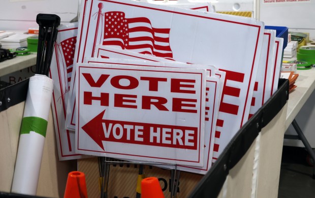 Vote Here signs at the Broward County Supervisor of Elections headquarters in Fort Lauderdale on Monday, July 13, 2026. 