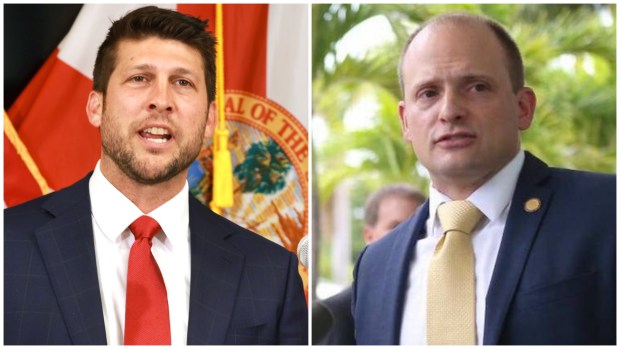 Republican James Uthmeier, left, and Democrat Jose Javier Rodriguez are 2026 candidates for Florida attorney general. (Carline Jean/South Florida Sun Sentinel, David Santiago/Miami Herald via TNS)