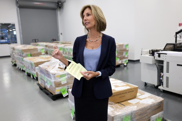 Palm Beach County Supervisor of Elections Wendy Sartory Link speaks about vote-by-mail ballots for the 2026 Primary Election at the Main Elections Office in West Palm Beach on Friday, July 10, 2026. (Amy Beth Bennett / South Florida Sun Sentinel)