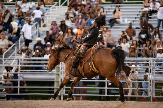 Cowboys and cowgirls will compete in bull riding, ladies barrel racing, chute dogging and ranch bronc riding during the July 25 South Florida Soul Rodeo, which blends Black cowboy culture with live music and professional rodeo competition. (Andrew Millar for South Florida Soul Rodeo / Courtesy)