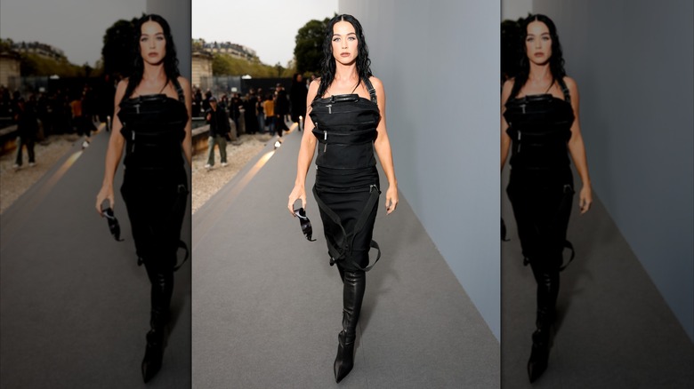 Katy Perry Balenciaga September 2025 black dress with zippers