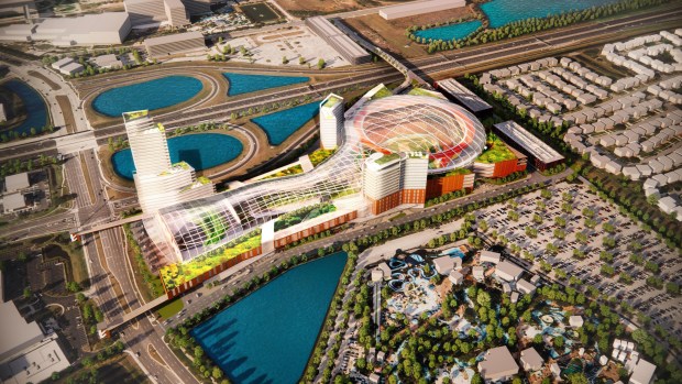 A conceptual rendering of the stadium sought by the Orlando Dreamers on county-owned land just south of the interchange of State Road 528 and International Drive. (Orlando Dreamers)