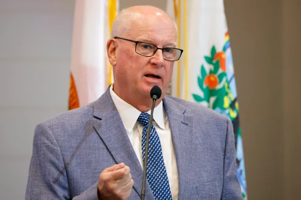 Orange County Convention Center Executive Director Mark Tester speaks before the TDT Task Force meeting at the Orange County Innovation Center, on Tuesday, July 28, 2026. (Ricardo Ramirez Buxeda/ Orlando Sentinel)