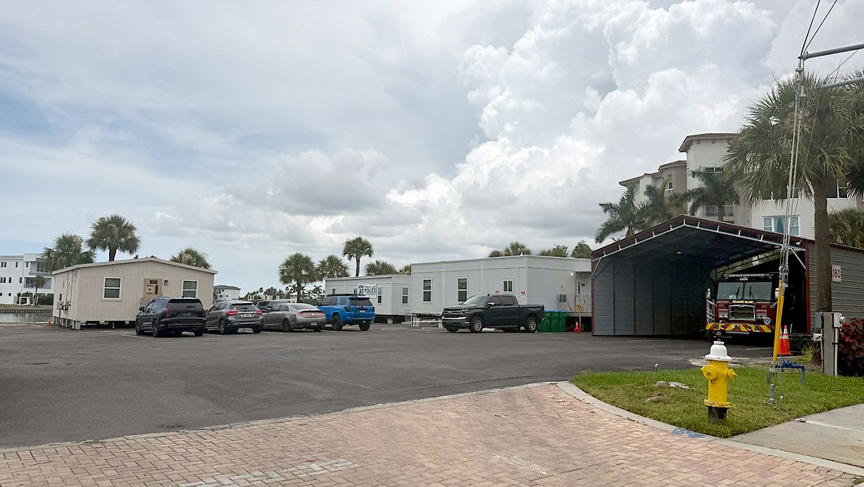 Treasure Island Fire Rescue and the Treasure Island Police Department have worked out of trailers since Hurricane Helene in 2024. (Spectrum News/Tyler O'Neill)