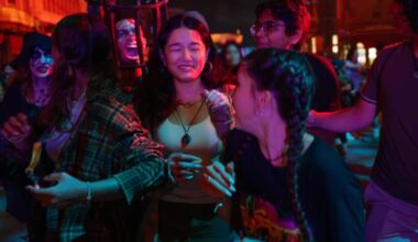 guests with scare actors at Universal Orlando's Halloween Horror Nights