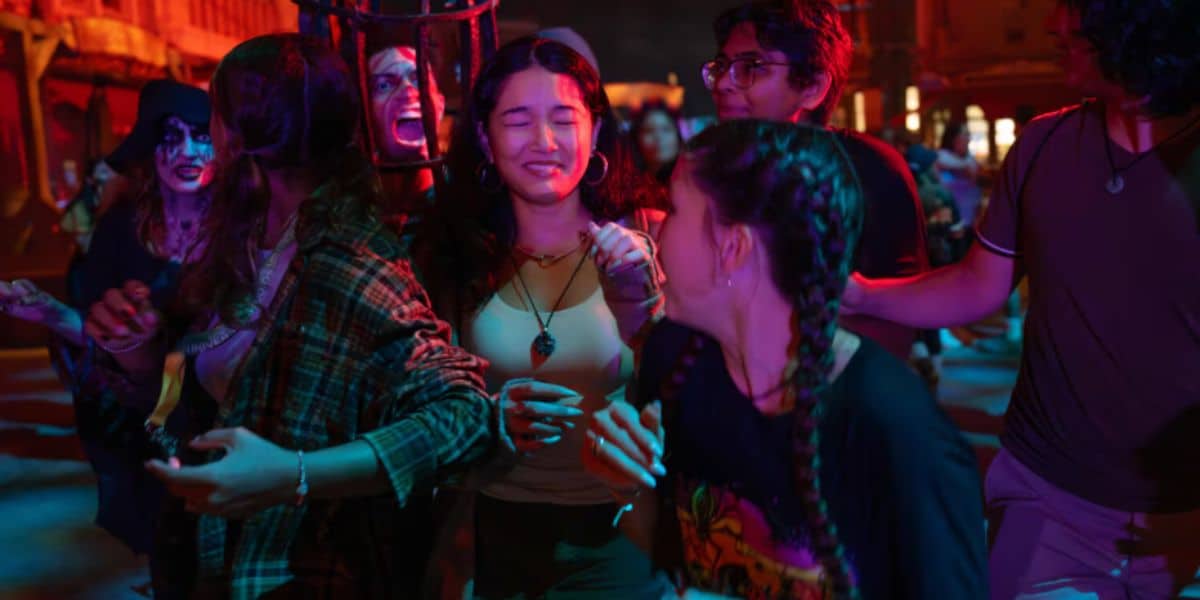 guests with scare actors at Universal Orlando's Halloween Horror Nights