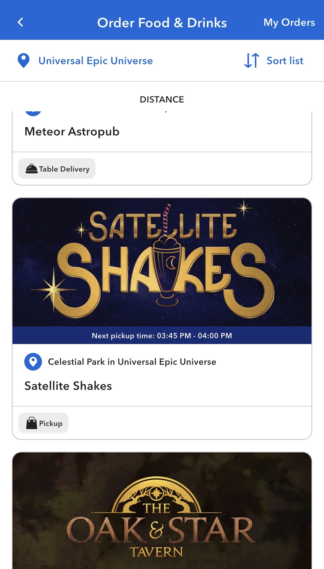 Satellite Shakes app menu.