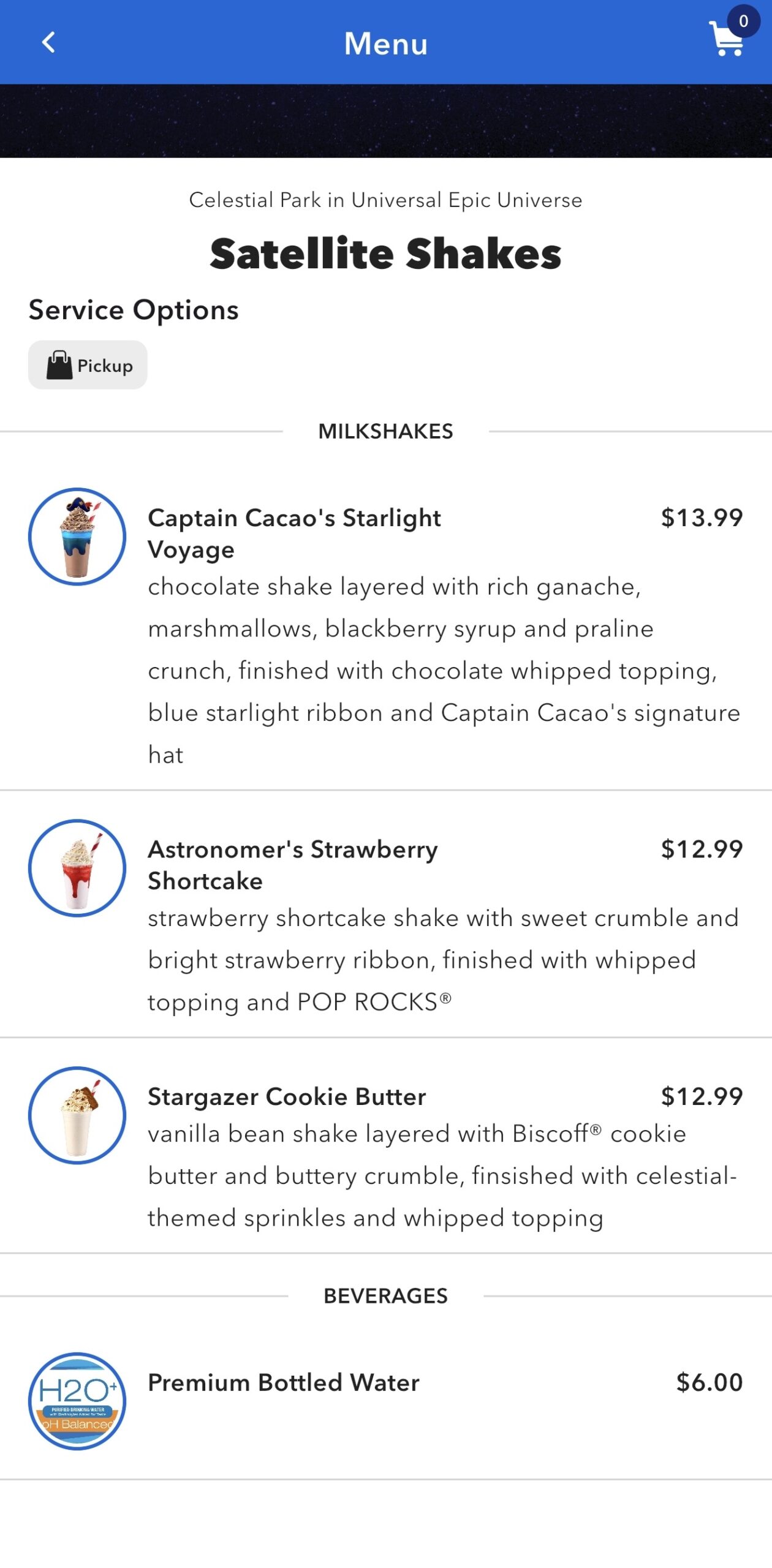 Satellite Shakes app menu.