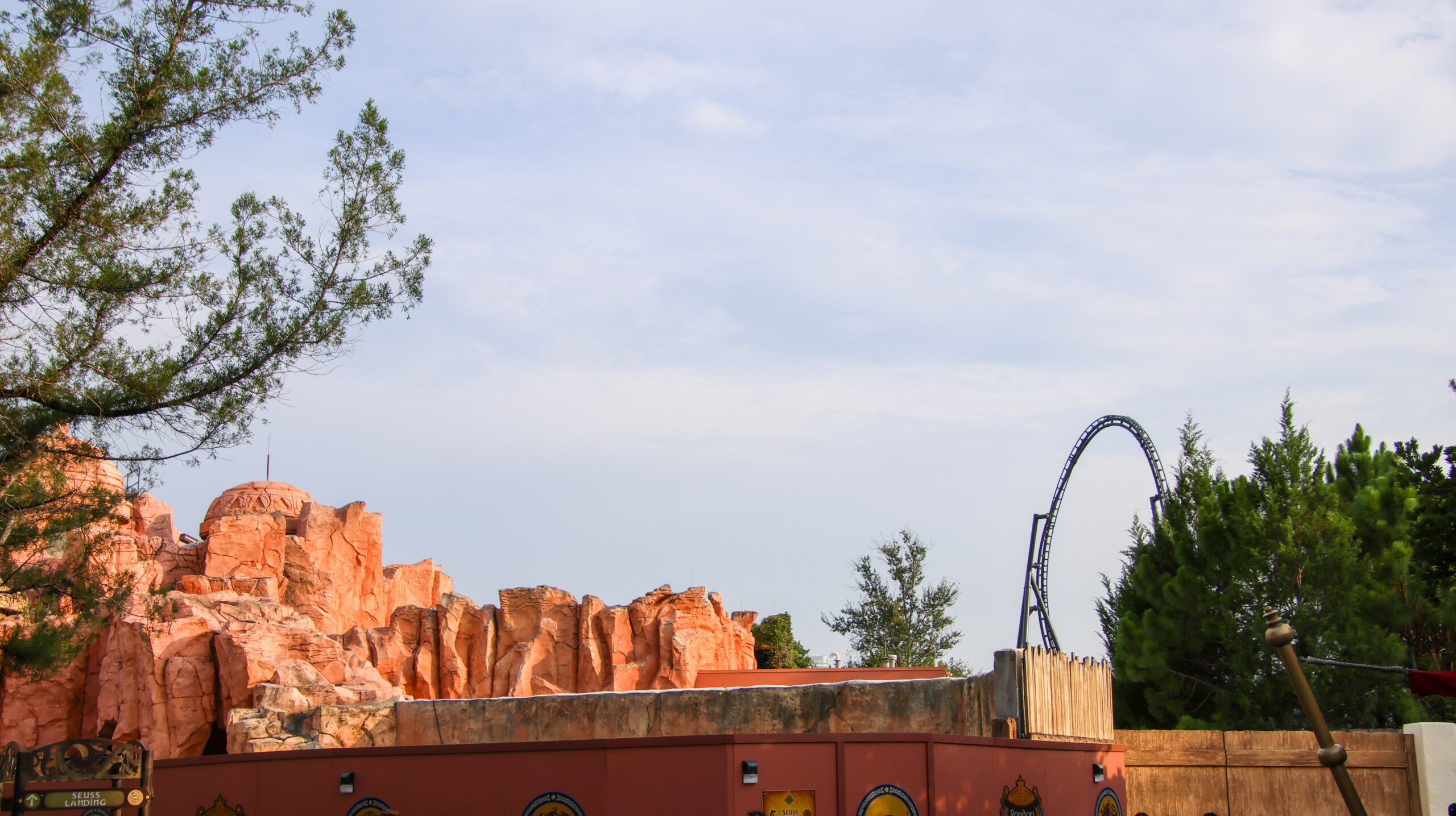 The snack stand and trees outside Mythos Restaurant in Universal Islands of Adventure have been removed as part of ongoing demolition of The Lost Continent.