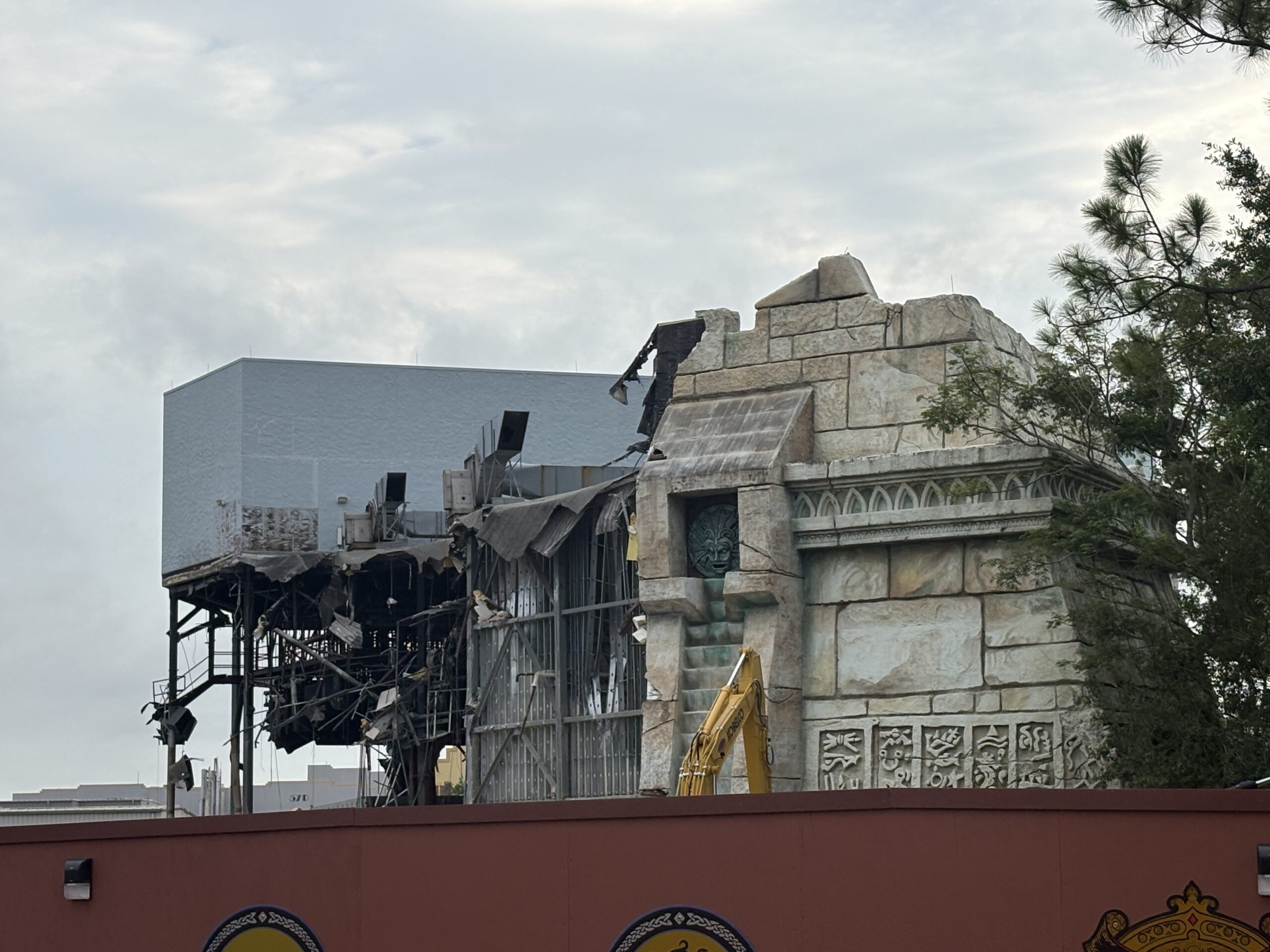 The temple facade of Poseidon's Fury in The Lost Continent at Universal Islands of Adventure has been mostly demolished.