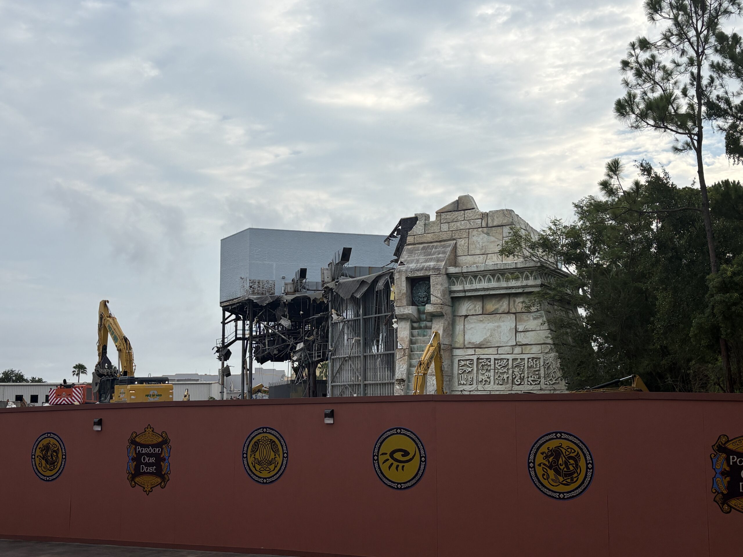 The temple facade of Poseidon's Fury in The Lost Continent at Universal Islands of Adventure has been mostly demolished.