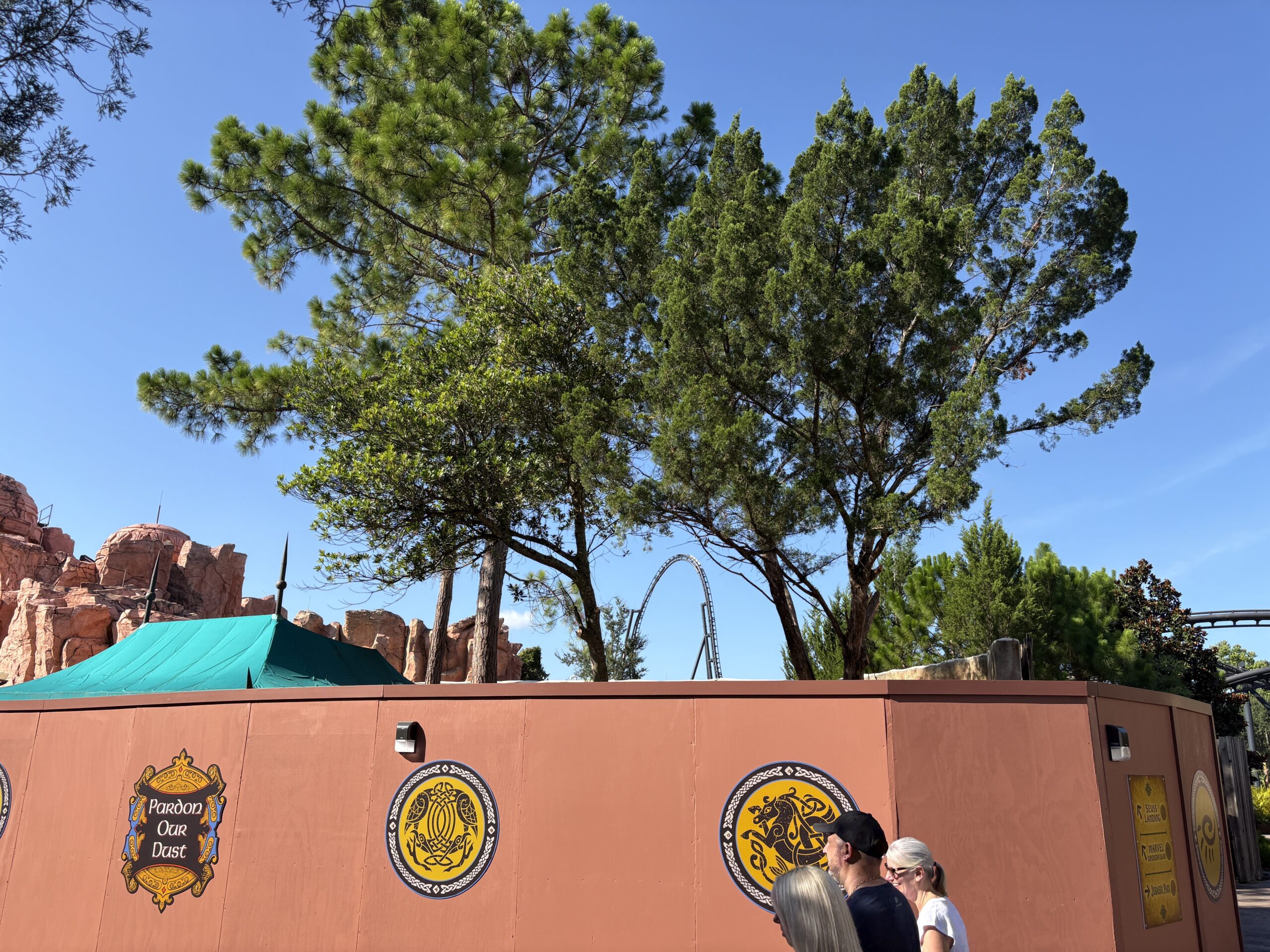There are still several very tall trees towering over the construction walls, as we saw above today, July 23.