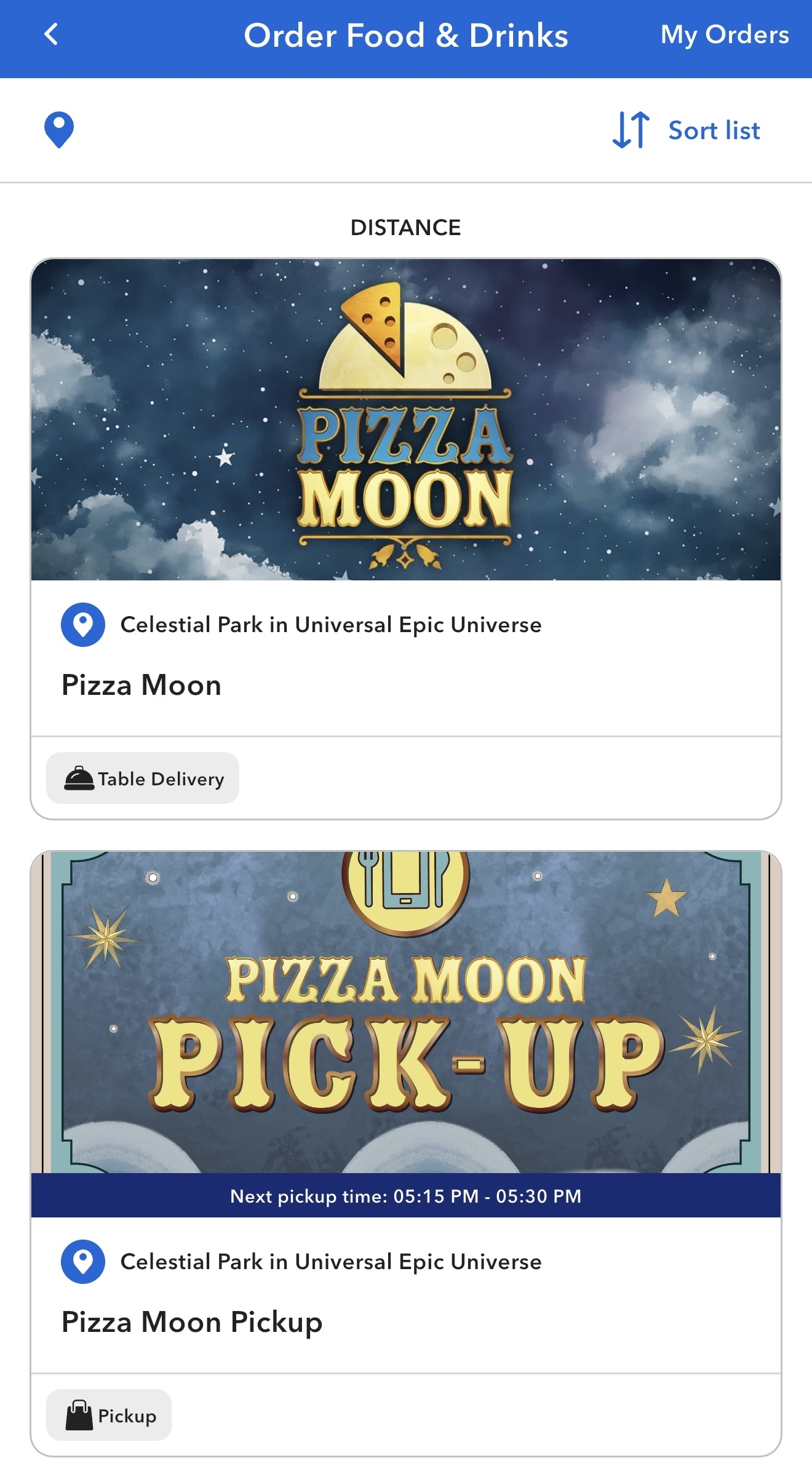 Pizza Moon in Universal Epic Universe now has a pick-up stand outside so guests can mobile order and then quickly grab their pizza without having to enter the restaurant.