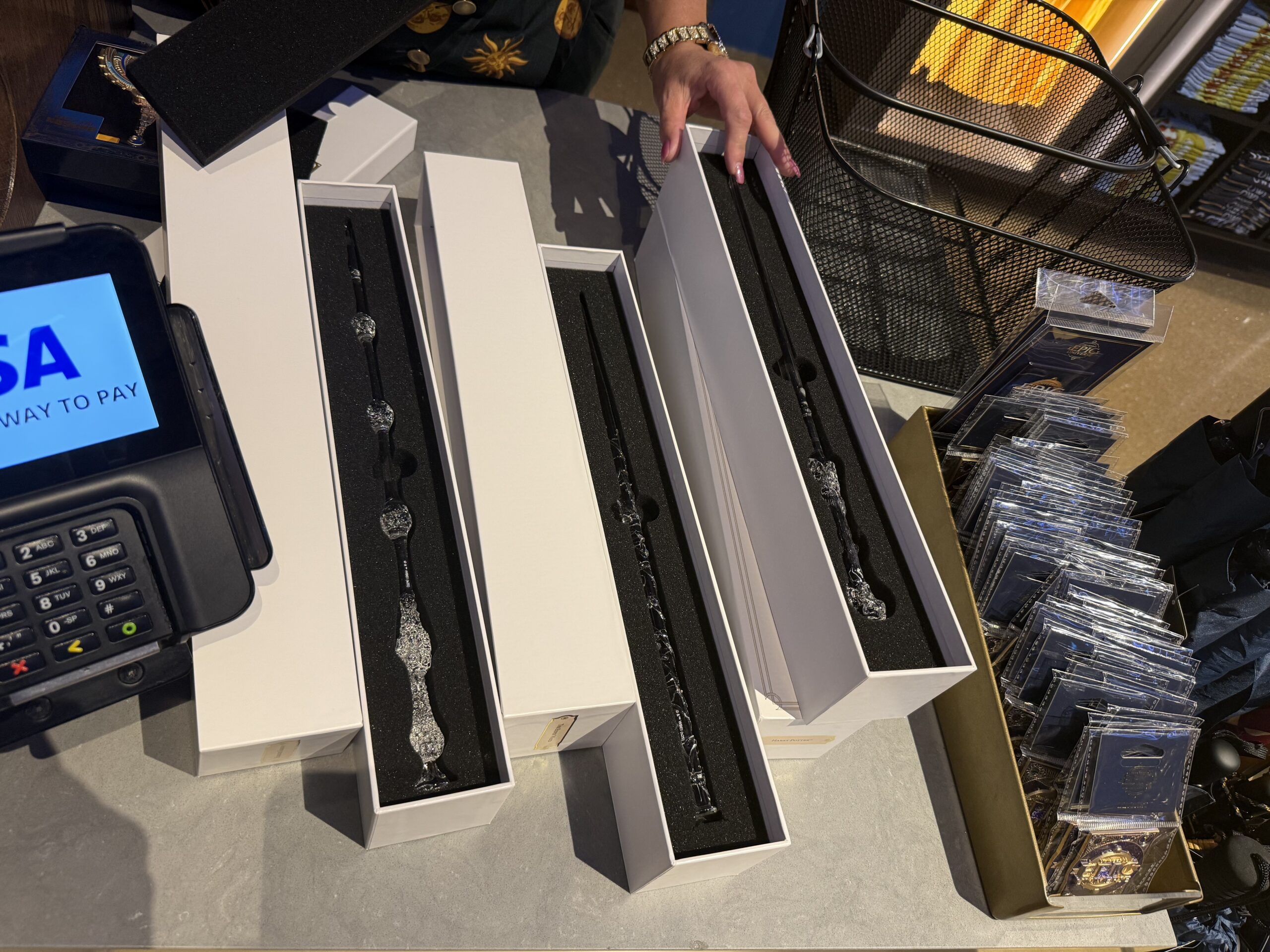 They each come in a white box with black foam interiors and golden labels.