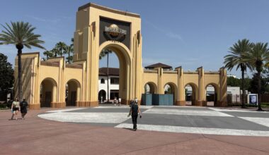 Universal Studios Florida Archway Gets Construction Walls for Repainting