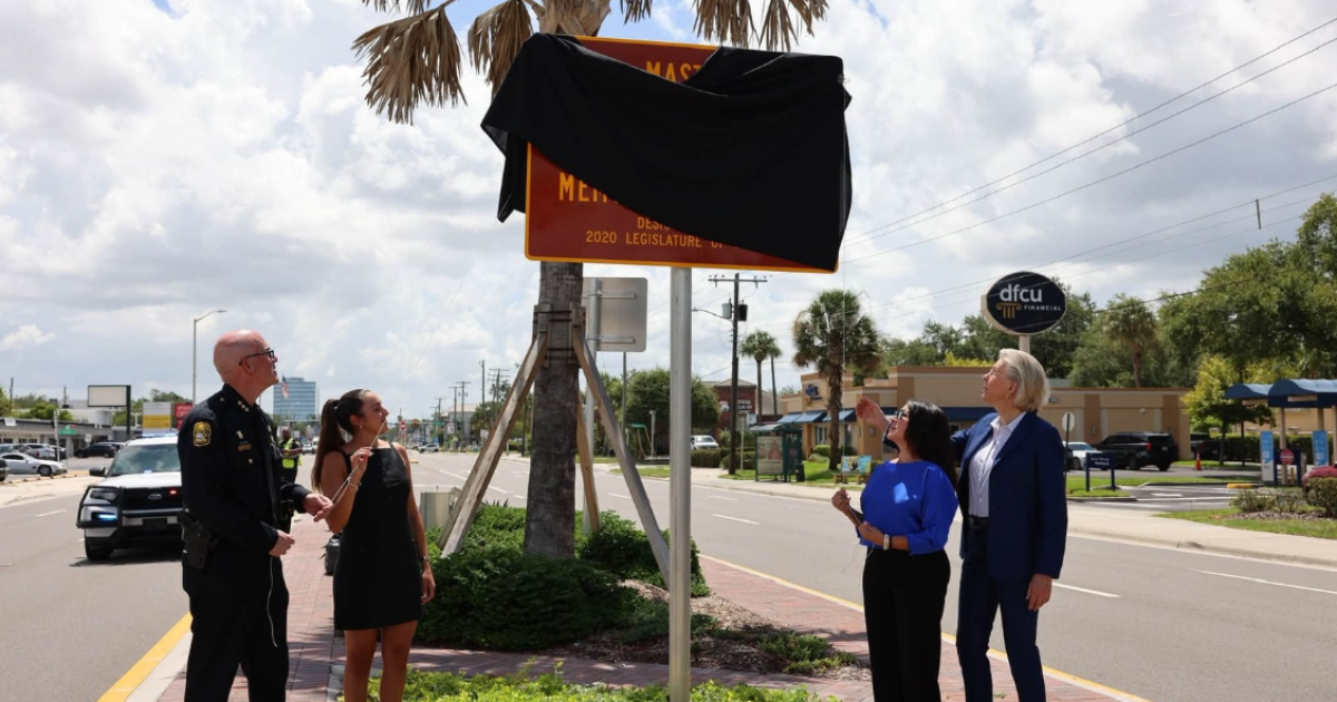 Rededication of memorial sign for fallen Tampa Master Police Officer