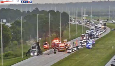 18-wheeler truck fire shuts down all lanes of I-95 South in Hobe Sound