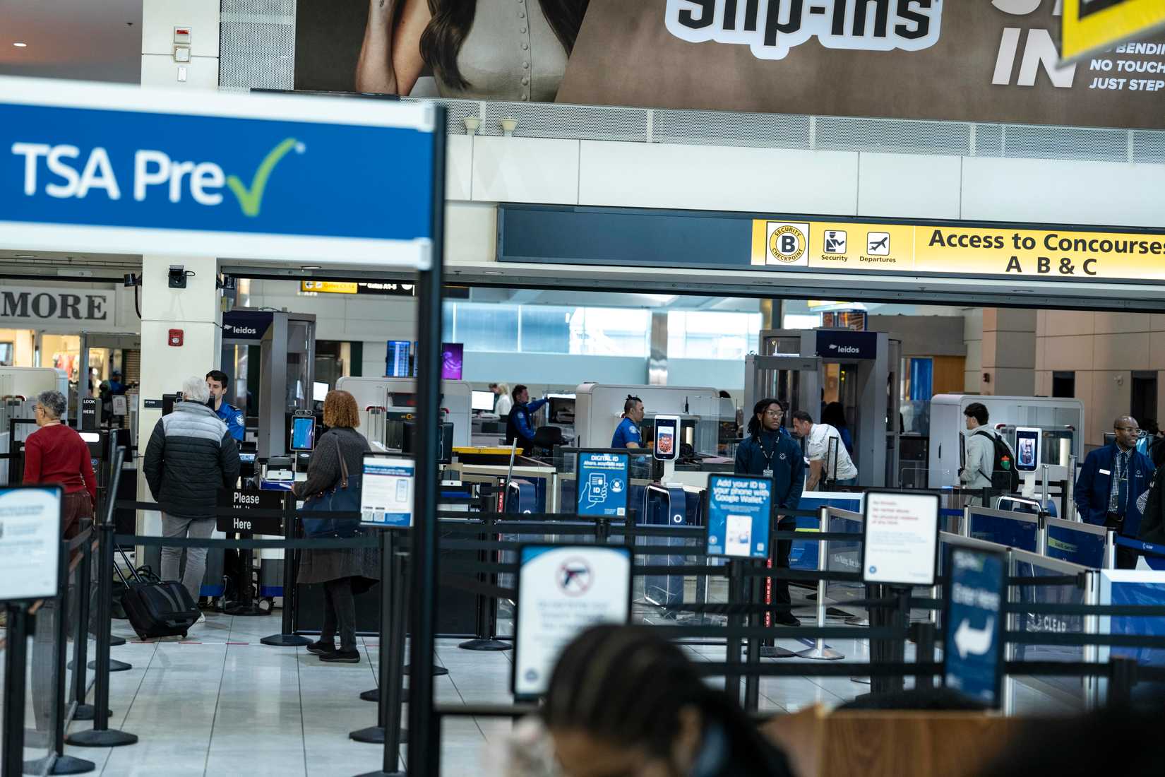 Washington International Airport as a partial government shutdown on day 38 impacts TSA staffing around the country in Baltimore Mary landed on march 23 2026