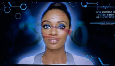 Most of the screens in the TRON Lightcycle Run queue at Magic Kingdom now have images of lightcycles burnt into them.