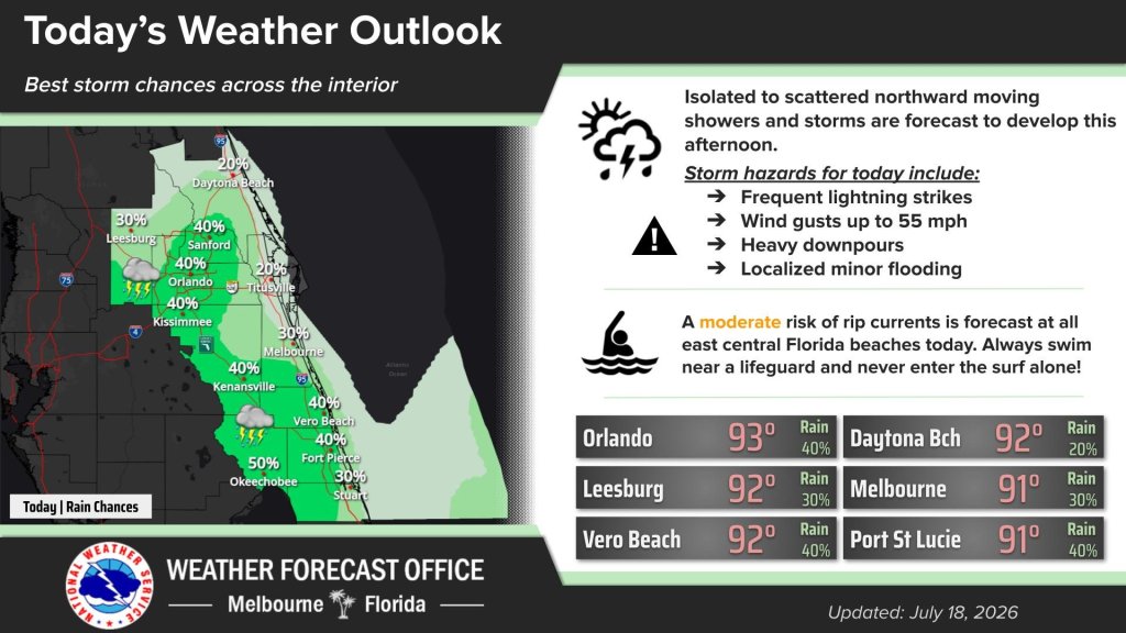 Isolated to scattered storms forecast in Central Florida on Saturday – Orlando Sentinel
