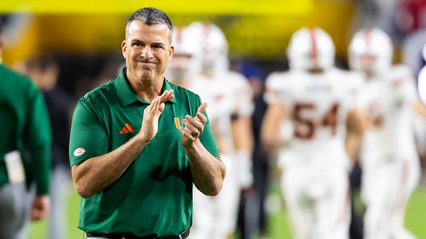 Jan 19, 2026; Miami Gardens, FL, USA; Miami Hurricanes head coach Mario Cristobal against the Indiana Hoosiers during the College Football Playoff National Championship game at Hard Rock Stadium. Mandatory Credit: Mark J. Rebilas-Imagn Images