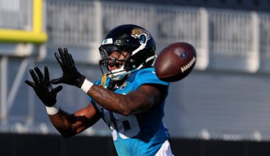 Jacksonville Jaguars cornerback Corey Ballentine (38) catches a pass during Day 11 of NFL training camp at the Miller Electric Center on Tuesday, Aug. 11, 2026, in Jacksonville, Fla.