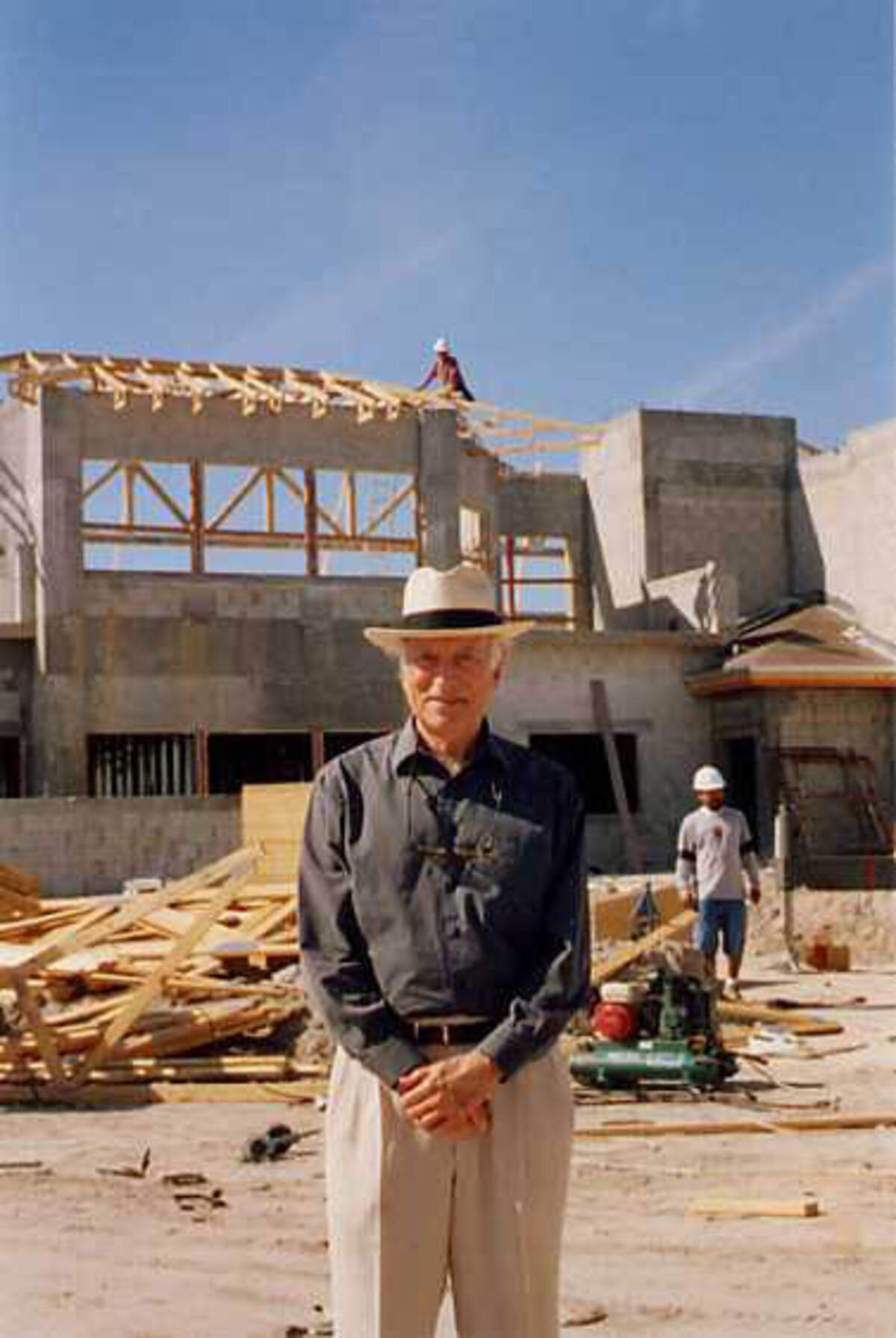 Renowned Miami architect and sculptor Kenneth Treister, creator of the world-famous Holocaust Memorial on Miami Beach, died on Friday at age 96. Here Treister is pictured at the construction site of one of his project, the Jewish Adoption and Foster Care Options Children's Village, in 2002.